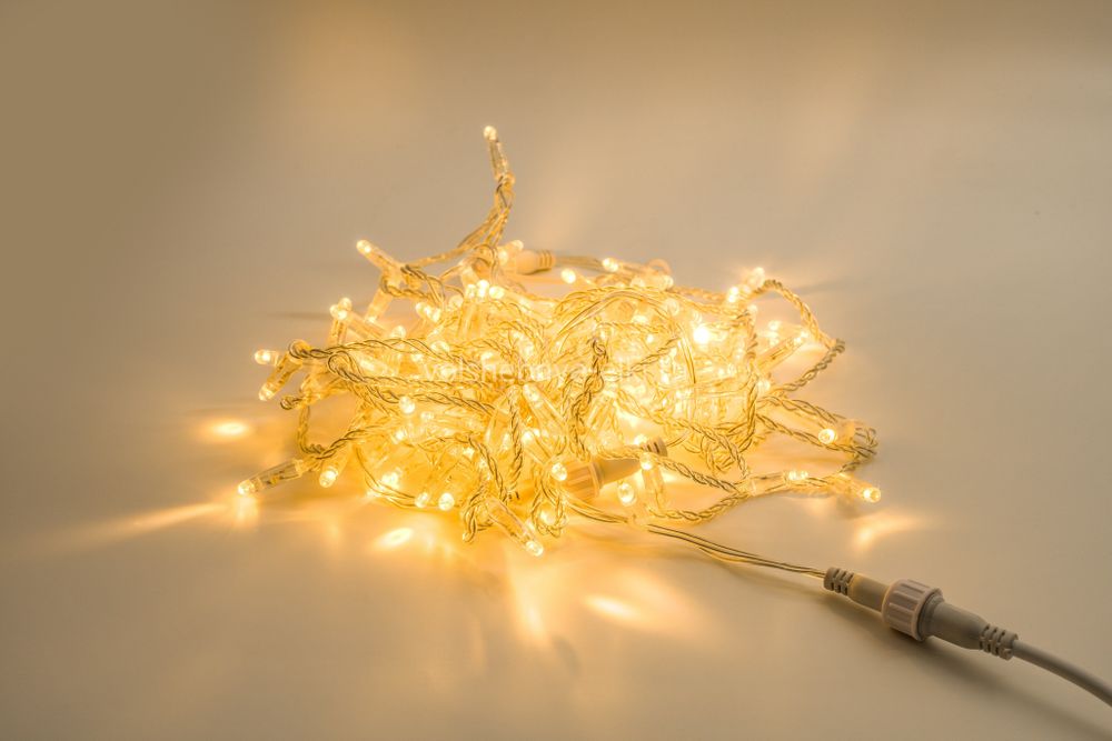 Светодиодная Нить 10 м, тёплый белый без мерцания, 100 LED, белый провод каучук, IP66, 220 В, ALEDUS Фото 1