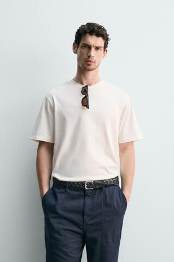 ZARA ФУТБОЛКА С КОРОТКИМ РУКАВОМ, ЖЕЛТОВАТО-БЕЛЫЙ
