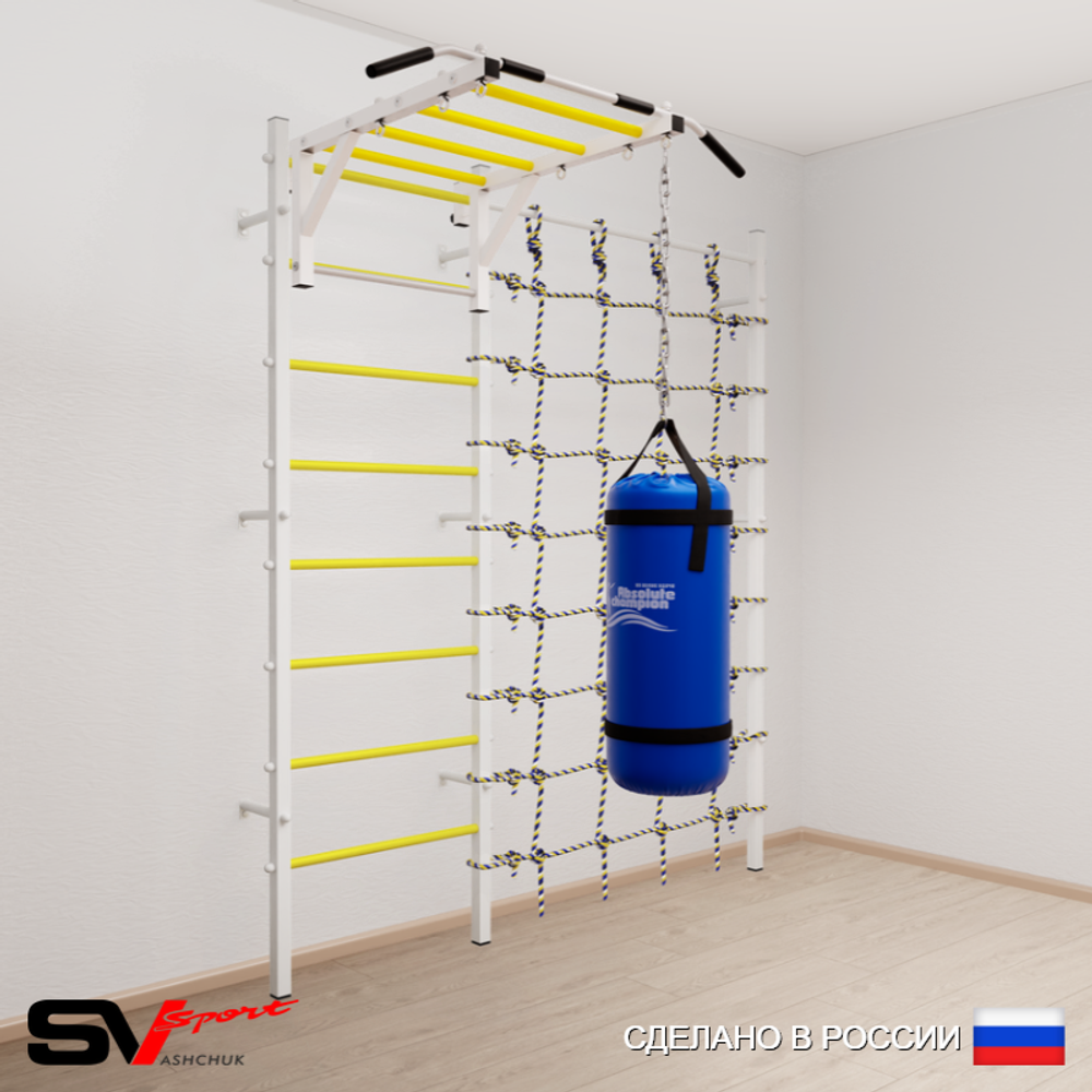 Шведская стенка Sv Sport усиленная 62010 (Турник рукоход/Цепь/Мешок 15кг/Канатный лаз)