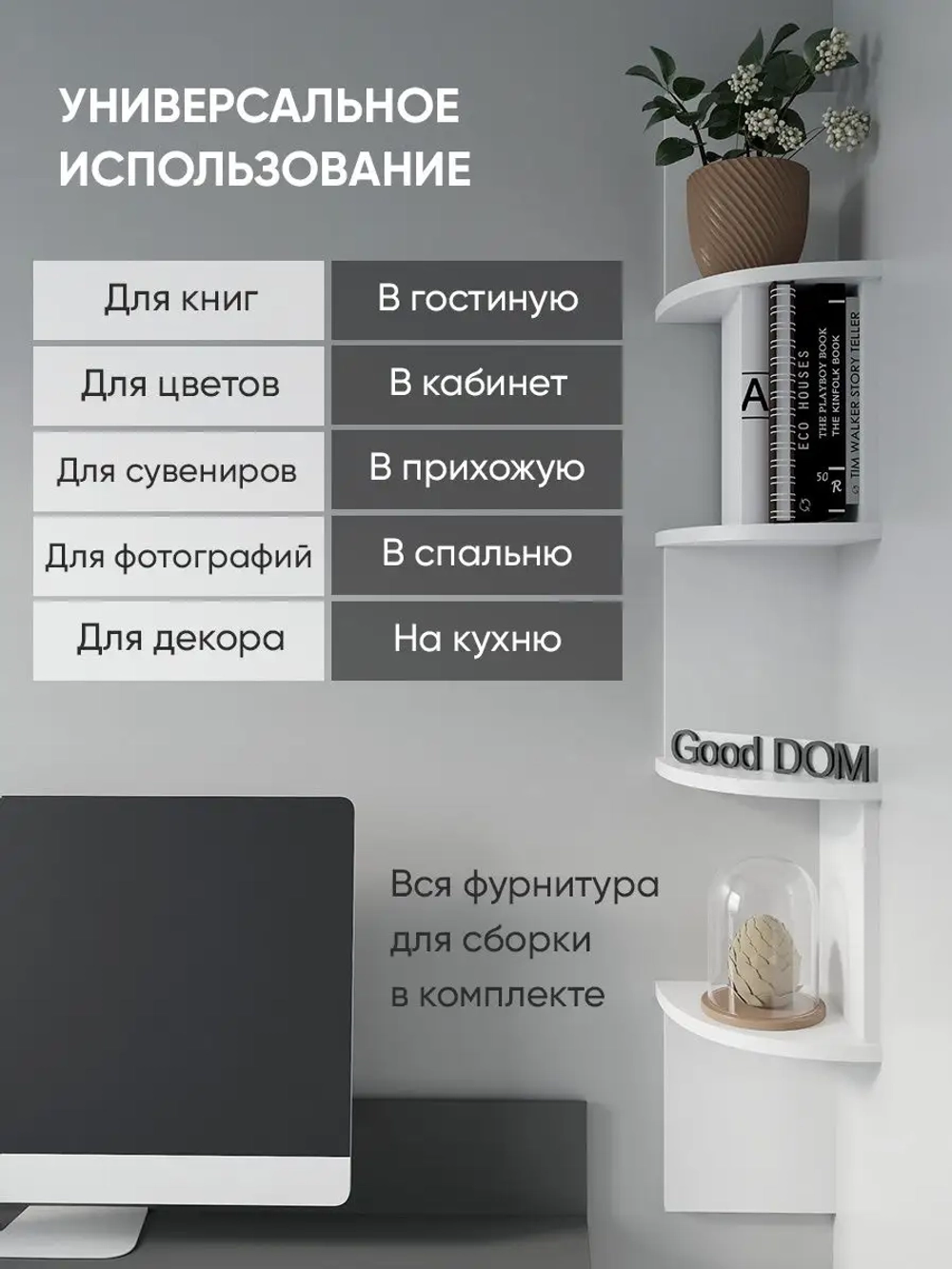 Полка настенная, навесная, угловая, ЛДСП