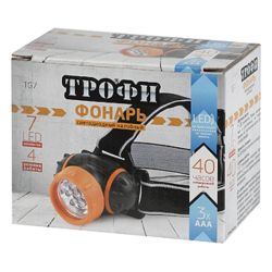 Фонарь налобный светодиодный Трофи TG7 на батарейках мощный яркий 4 режима оранжево-черный | Трофи