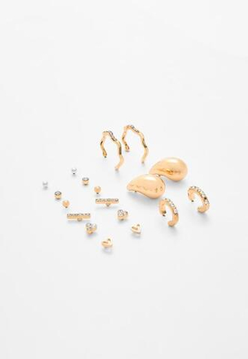 STRADIVARIUS Набор из 9 пар сережек, золотой