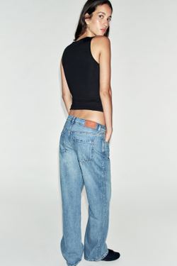 ZARA ТОП ИЗ ПОЛИАМИДА С ШИРОКИМИ БРЕТЕЛЯМИ, ЧЕРНЫЙ
