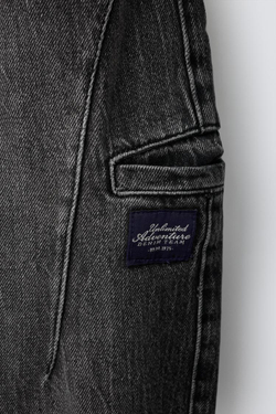 ZARA БРЮКИ BARREL КАРГО С НАШИВКОЙ, ЧЕРНЫЙ