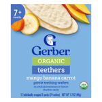 Gerber, органические прорезыватели, вафли для нежного прорезывания зубов, для детей от 7 месяцев, манго, банан и морковь, 12 пакетиков по 2 шт. в индивидуальной упаковке по 4 г (0,14 унции)
