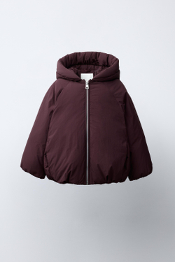 ZARA ПУХОВИК С НАПОЛНИТЕЛЕМ ИЗ ПЕРА И ПУХА WATER REPELLENT, БАКЛАЖАННЫЙ