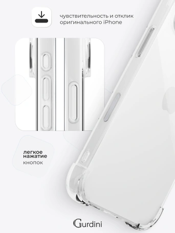 Чехол накладка iPhone 16 6.1" Gurdini 1.5mm силикон противоударный 1.5 mm прозрачный