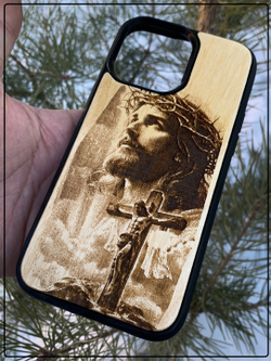 Чехол для iPhone 15 pro max Иисус Христос из дерева