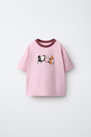 ZARA ФУТБОЛКА С ПРИНТОМ И ВЫШИВКОЙ MICKEY MOUSE © DISNEY, РОЗОВЫЙ