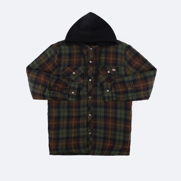 Куртка Dickies Flannel Hooded Shirt Jacket (chocolate/tactical green plaid) артикул: - купить в магазине Дайс
