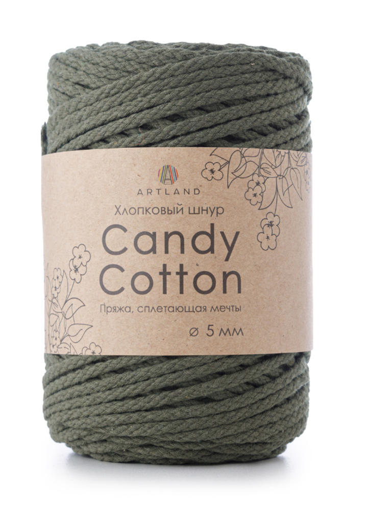 Плетёный шнур Candy cotton 5 мм, 500 гр, 100% х/б, 100 м, хаки
