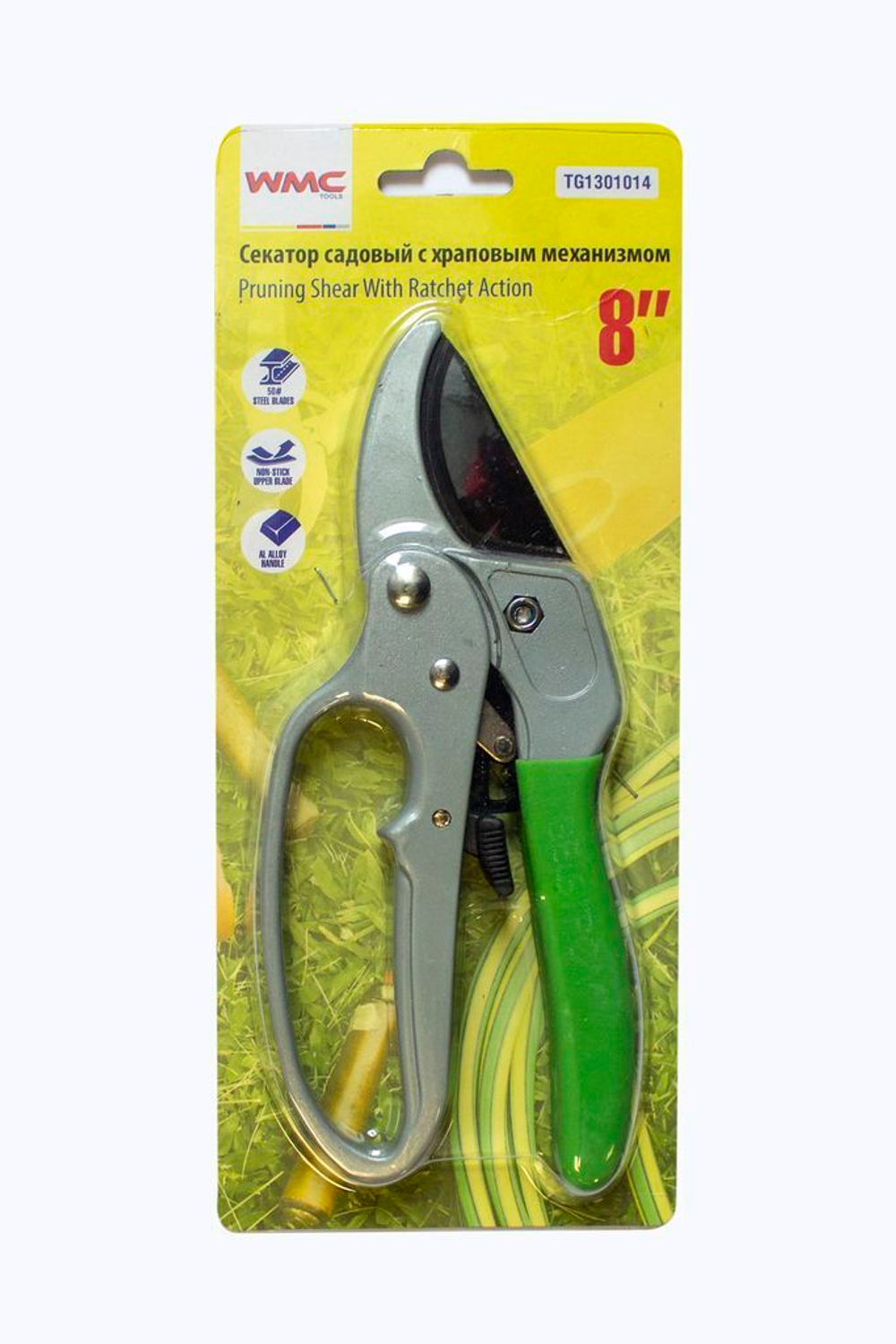 Секатор садовый усиленный с храповым механизмом (L-200мм) WMC TOOLS WMC-TG1301014