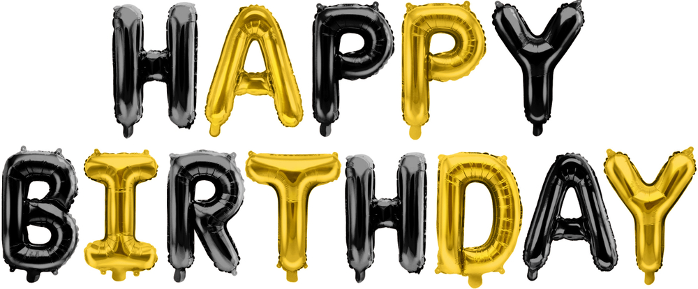 Набор шаров-букв AIR «Happy Birthday» золото/ золото-черный