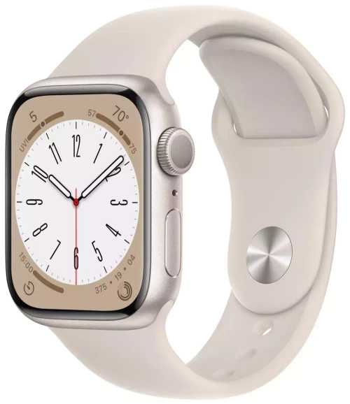 Apple Watch Series 8, 45 мм, из алюминия цвета «сияющая звезда», спортивный ремешок