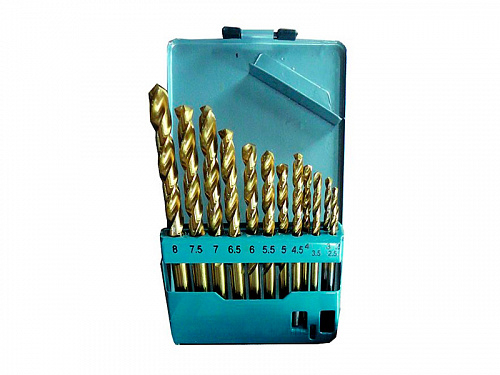 Набор нитрид титановых сверл по металлу, 13 предметов, пластмассовый короб (уп.) Hardax/Remocolor