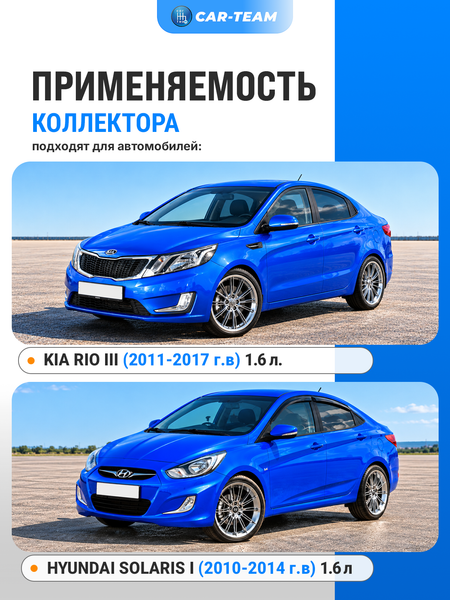 Вставка вместо штатного катализатора Hyundai Solaris I (2011-2017г.в), Kia Rio III (2011-2017г.в) "Stinger" 4-1 двигатель G4FC 1.6 16кл.