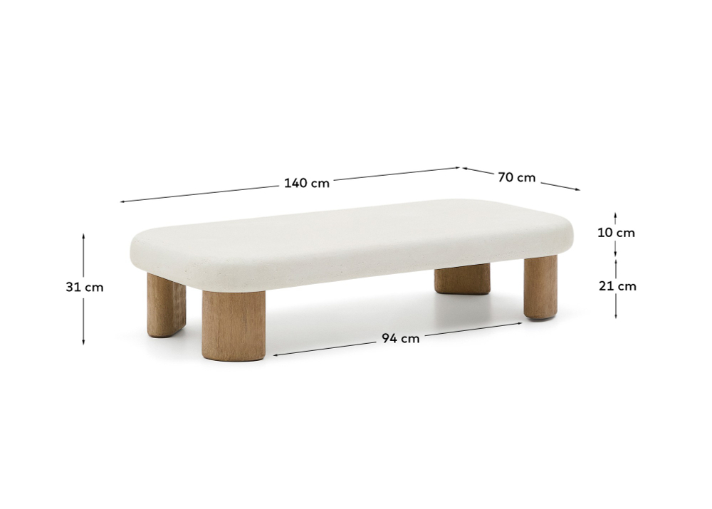 Журнальный столик Labra из цемента и акации 140 x 70 см