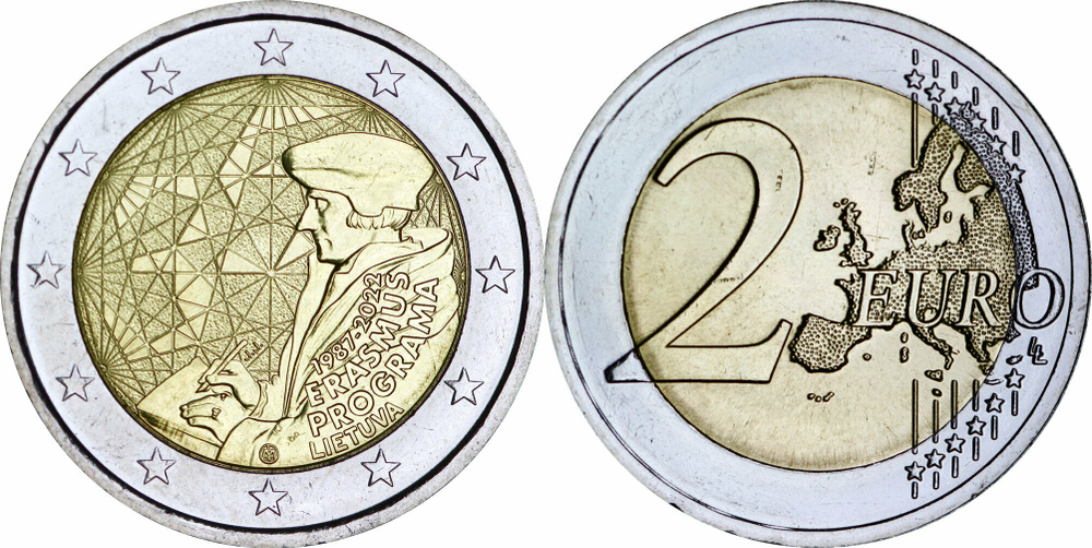 Литва 2 евро, 2022 35 лет программе Эразмус aUNC