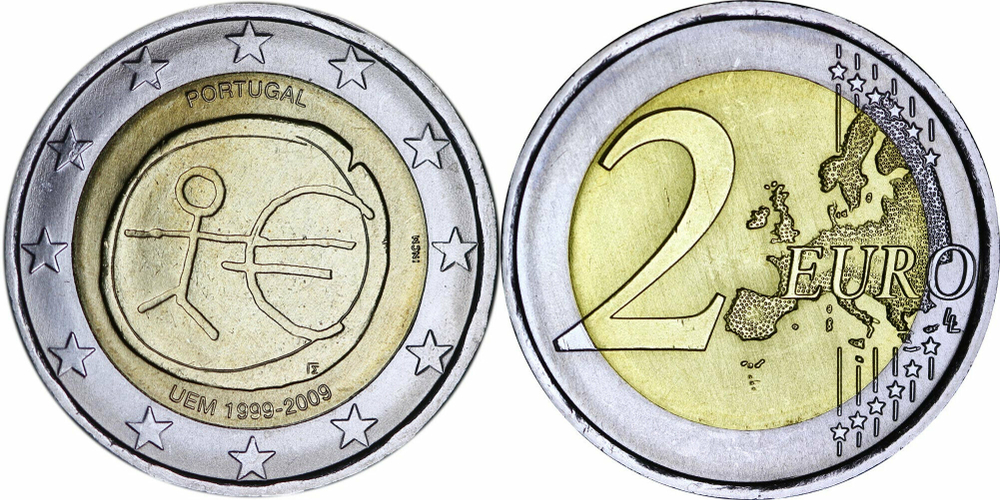 Португалия 2 евро, 2009 10 лет монетарной политики ЕС (EMU) и введения евро UNC
