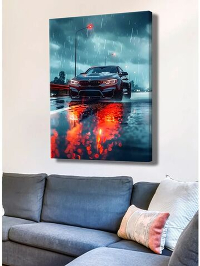 Картина BMW под дождём интерьерная 30х40см 1шт.
