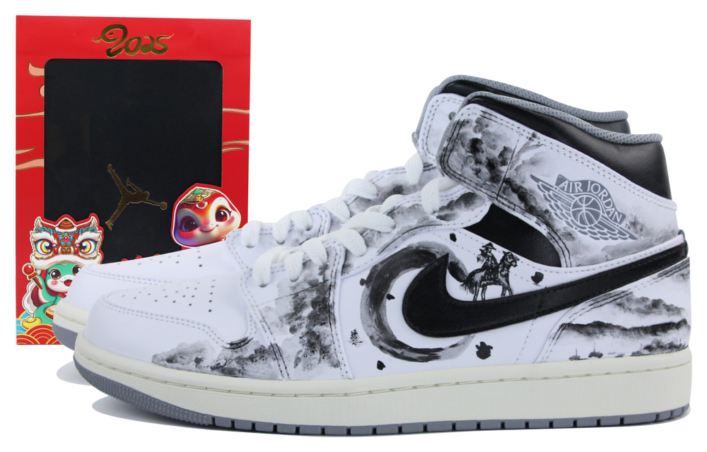 Jordan Air Jordan 1 CNY Panda Mid top Vintage Basketball Shoes Men"s Black White