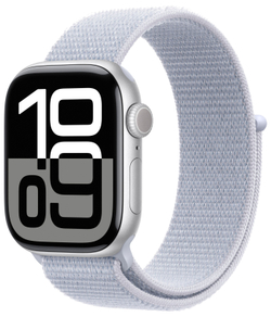 Apple Watch Series 10, 42 мм, Умные часы Корпус из алюминия цвета Сереристого, спортивный браслет дымчато-голубого цвета (MWWD3)