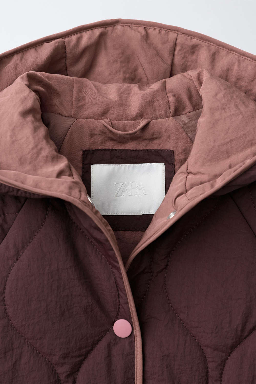 ZARA СТЕГАНАЯ КУРТКА WATER REPELLENT, БАКЛАЖАННЫЙ