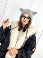 Шапка с ушками зимняя ангора вязаная