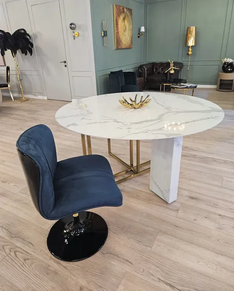 Стол Marble Cross Round, Ø130 см, белый керамогранит