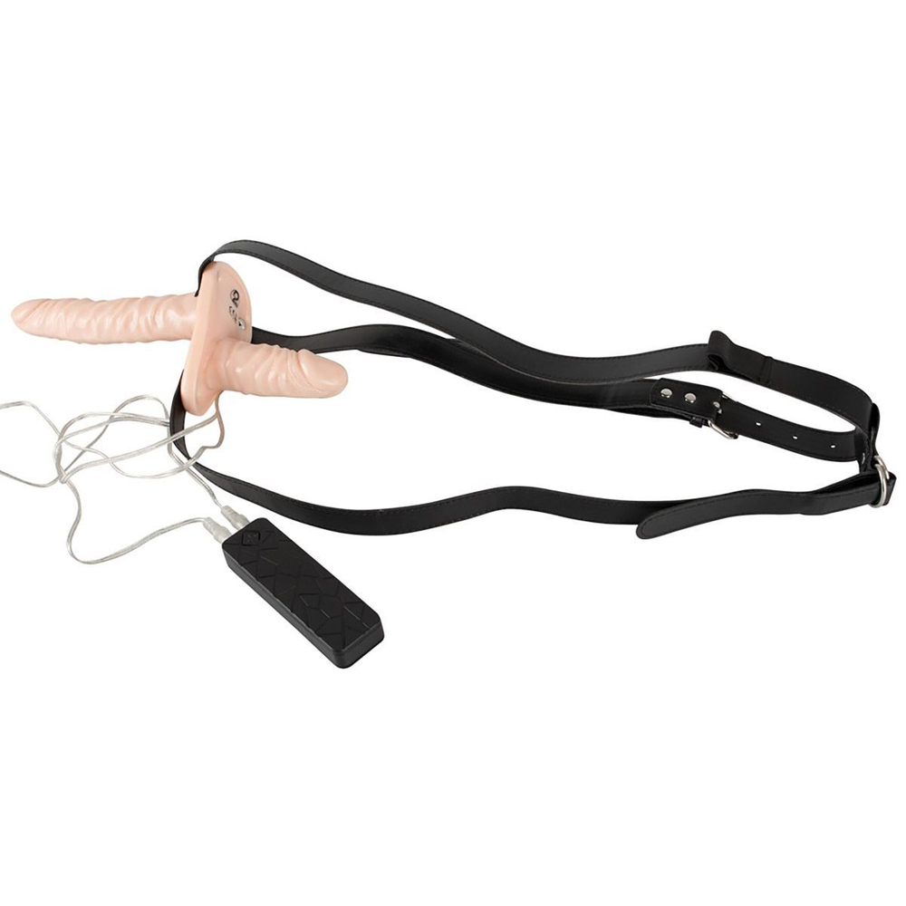 Телесный женский страпон с вагинальной пробкой Strap-On Duo - 15 см. (Цвет: телесный)