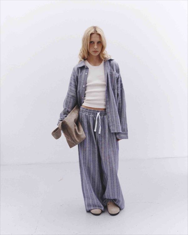 Рубашка Oversized Striped Shirt Blue синяя - фото 4