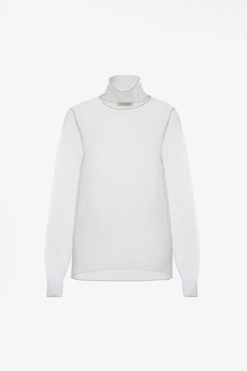 ZARA X JOHN GALLIANO ПОЛУПРОЗРАЧНЫЙ ДЖЕМПЕР С ВЫСОКИМ ВОРОТОМ, БЕЛЫЙ