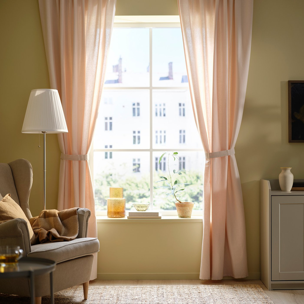 IKEA LENDA  (ИКЕА ЛЕНДА)  -  Штора с завязками, 2 шт. - светло-розовый 140x300 см