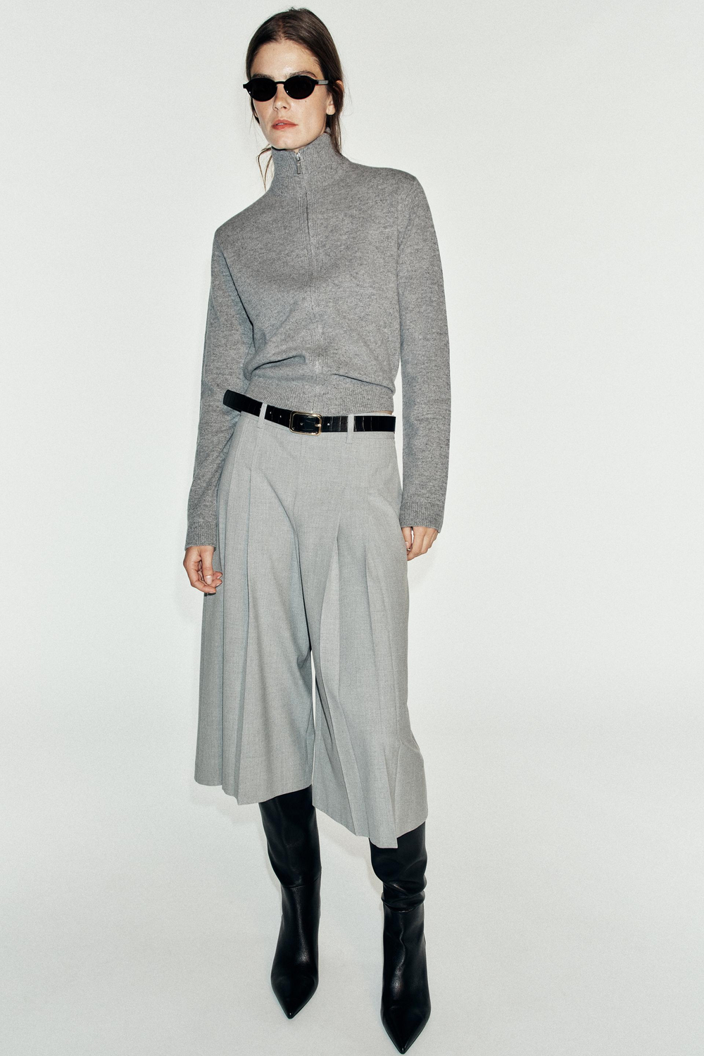 ZARA ДЛИННЫЕ ШОРТЫ С РЕМНЕМ, СЕРЫЙ