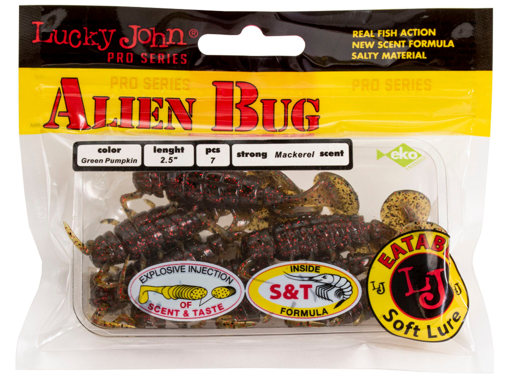 Виброхвосты съедобные LJ Pro Series ALIEN BUG 2,5in (6,35 см), цв. PA03, 7 шт.