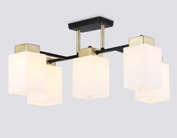 Люстра на штанге со стеклянными плафонами 5*E27 TR303048 черный/золото Traditional Loft Ambrella