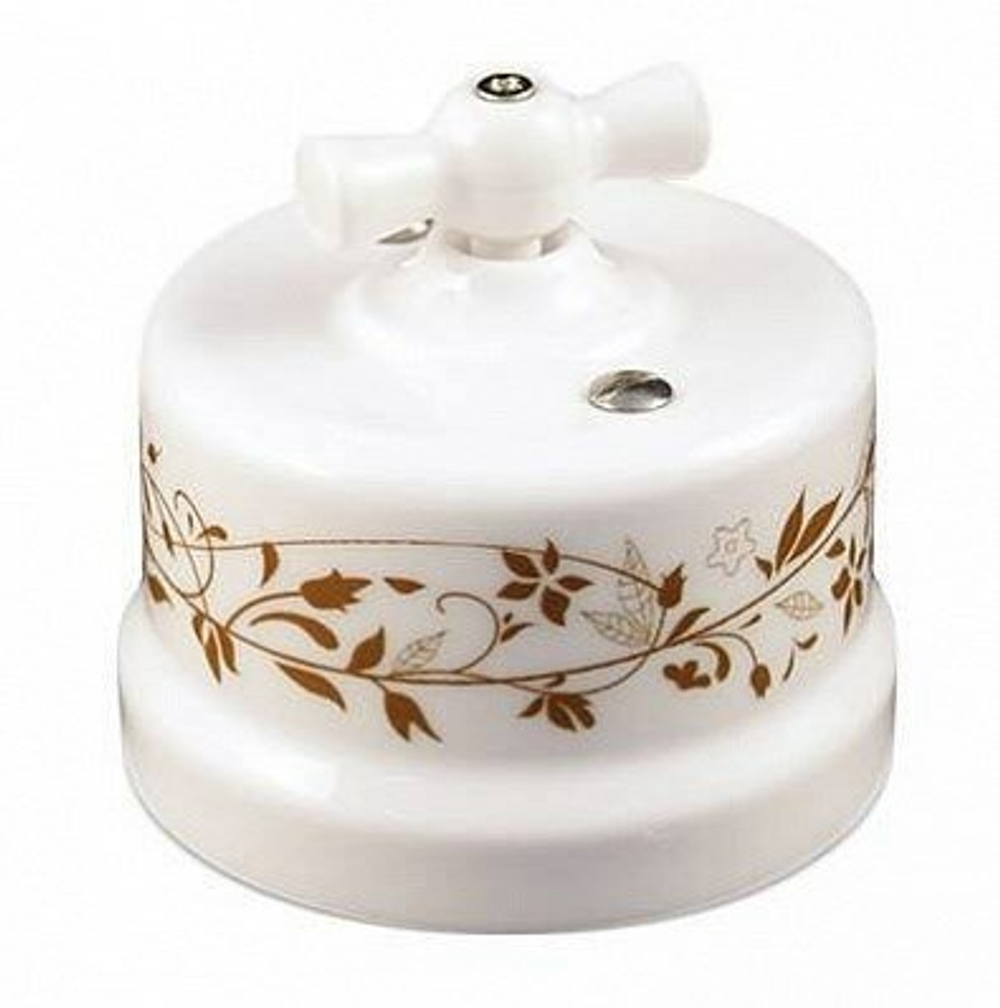 Ретро выключатель керамический, Белый c декором D6/2 "ЛИЗЕТТА" BIRONI, Bironi / 1 Группа света