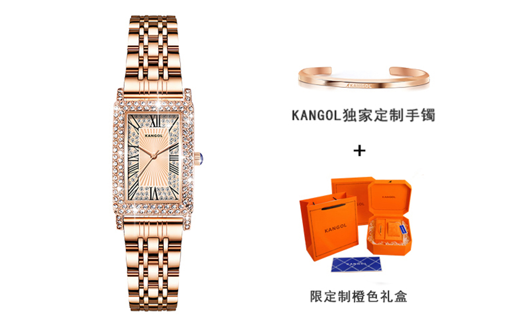 KANGOL Trendy Sports Students Women"s Watch Quartz Movement Metal Strap Watch Women"s Watch Gold Dial