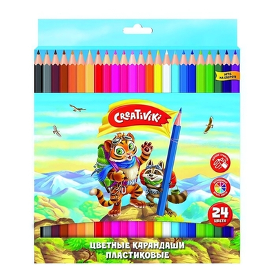 Карандаши 24цв. 6-гранные, пластик. (Creativiki)