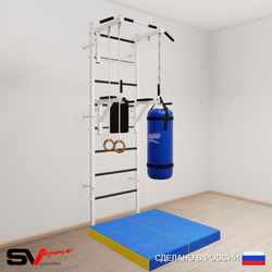 Шведская стенка Sv Sport усиленная 6715 (Турник стандарт/Брусья/Кольца/Цепь/Мешок 15кг/Мат 1м)