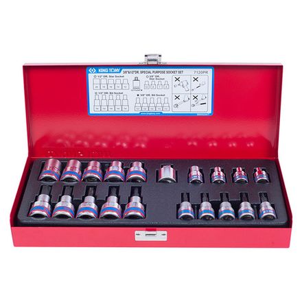 Цена на KING TONY (7120PR) Набор торцевых насадок и головок 1/2"&3/8", TORX, Е6-Е20, Т10-Т55, 20 предметов