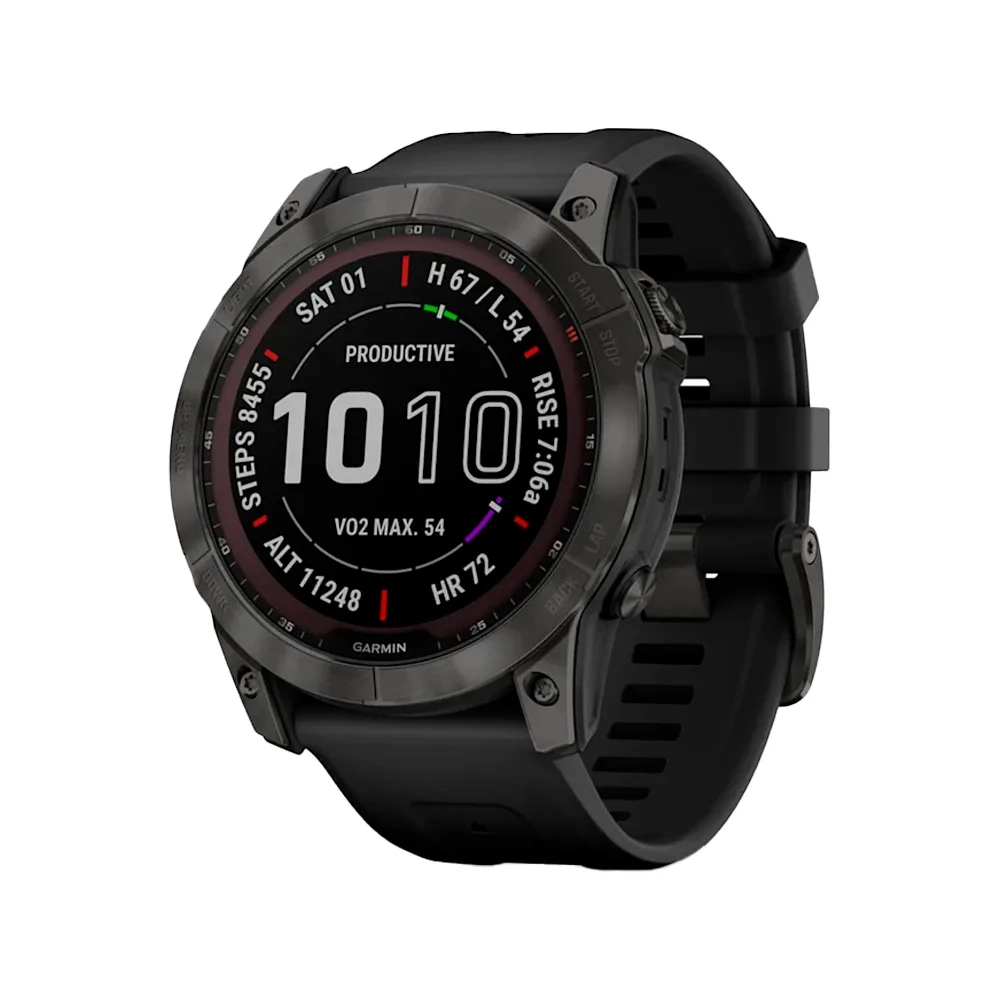 Умные часы Garmin Fenix 7X, 51mm, Sapphire Solar Carbon Gray DLC Titanium with Silicone Black Band (010-02541-11)