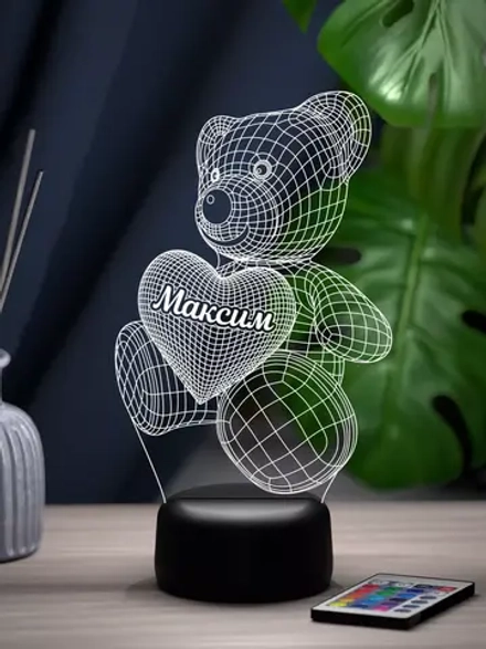 Ночник "Именной Мишка Максим" - подарок мальчику