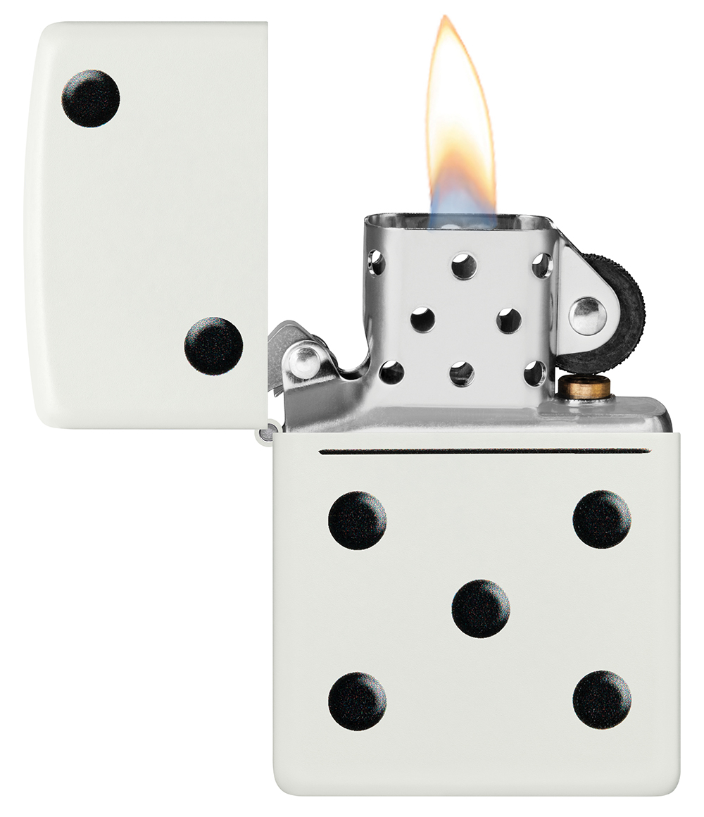 Зажигалка ZIPPO Домино с белым матовым покрытием | Domino Design White Matte, латунь/сталь, белая, м