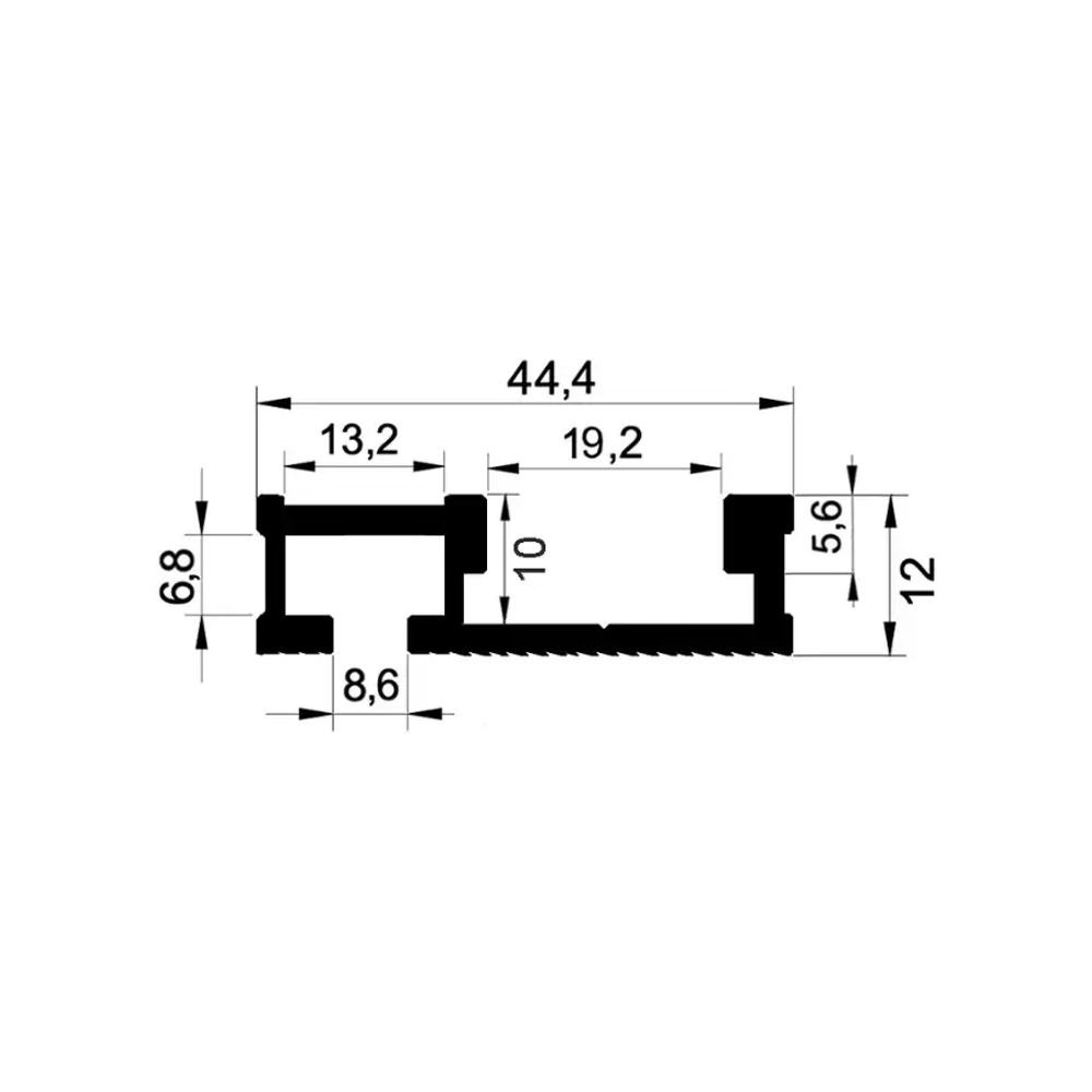 Профиль алюминиевый 44,4х12 длина 1 м Woodwork TR44.100