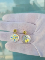 Серьги с рисунком на перламутре, серебро 925, цитрины