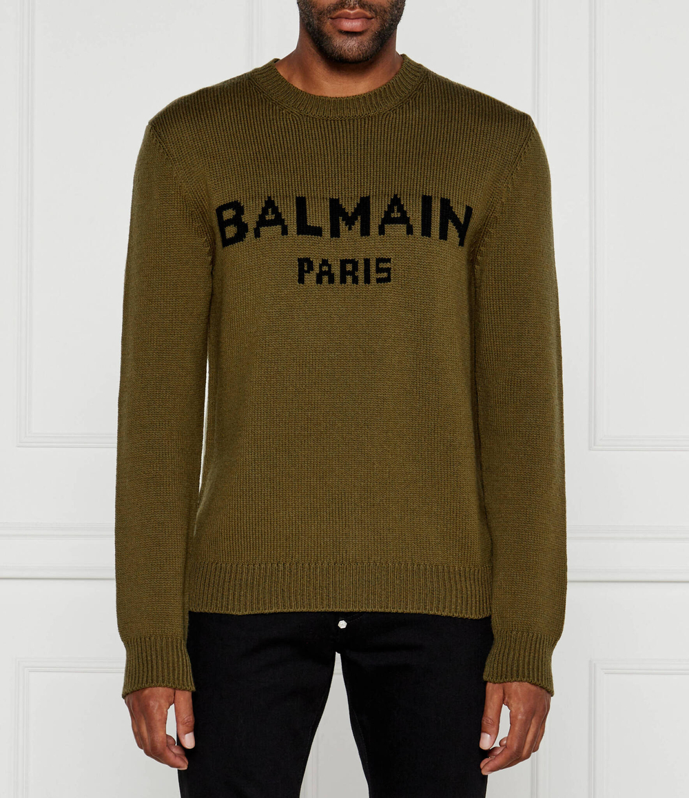 Хлопковый свитер Balmain - оливковый(DH1KD000 KG97)