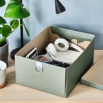 Коробка для хранения с крышкой IKEA NIMM (НИММ), Серо-зеленый, 25x35x15 см