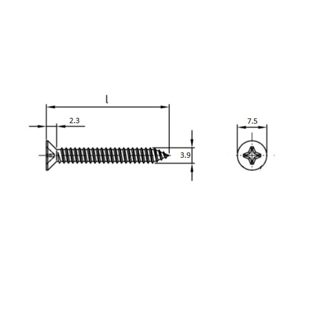 Саморез DIN 7982 А2 C 3,9х13 PH с потайной головкой, шлиц крест в упак 200 шт