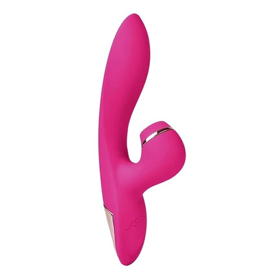Розовый вибратор-кролик с вакуумной стимуляцией 5’’ Silicone Suction Kiss - 20,3 см. (Цвет: розовый)